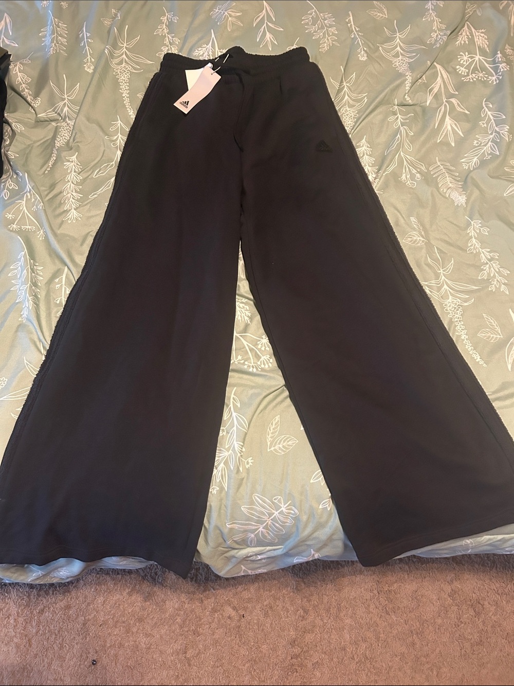 adidas Black Wide-Leg Kids Sweatpants with Drawstring